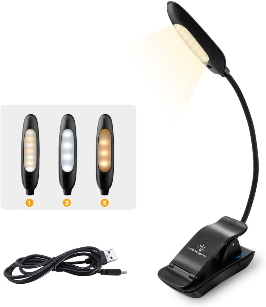 Lencent Book Light, (70 Hours) Rechargeable 7 LED USB Reading Light with 3 Brightness x 3 Color