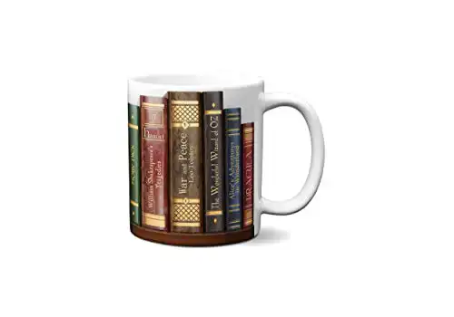 Bookshelf Coffee Mug with the famous books' titles