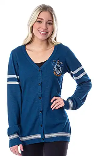 Harry Potter Womens Ravenclaw House Open Front Cardigan Juniors Knit Sweater