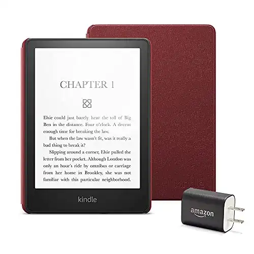 Kindle Paperwhite Essentials Bundle including Kindle Paperwhite - Wifi, Ad-supported, Amazon Leather Cover