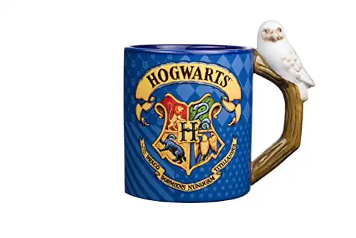 Silver Buffalo Harry Potter Hogwarts House Crest Sculpted Owl Handle Ceramic Coffee Mug