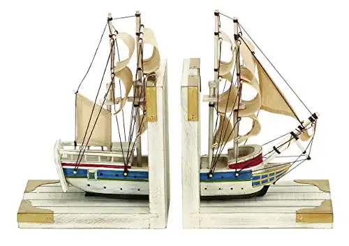 Deco 79 Wood Sail Boat Bookends with Real Boat Rigging