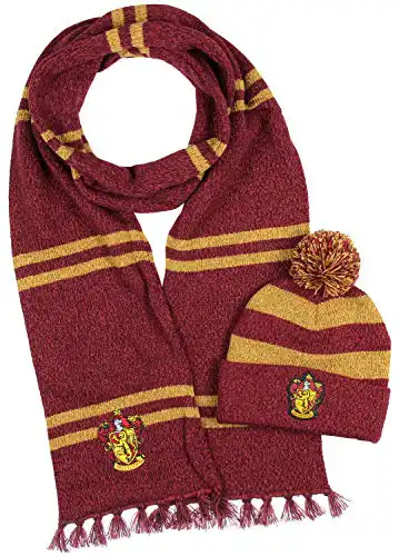 Harry Potter Hogwarts Houses Knit Gryffindor Scarf & Pom Beanie Set