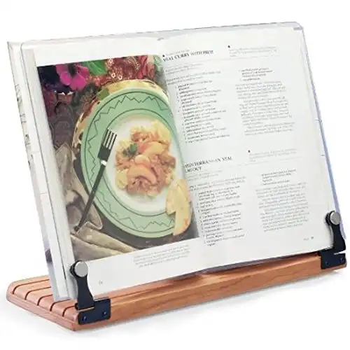 Deluxe Large Cookbook Holder - Acrylic Shield With Cherry Wood Base