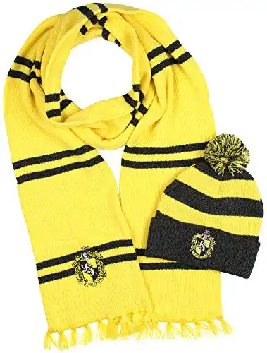 Harry Potter Hogwarts Houses Knit Hufflepuff Scarf & Pom Beanie Set