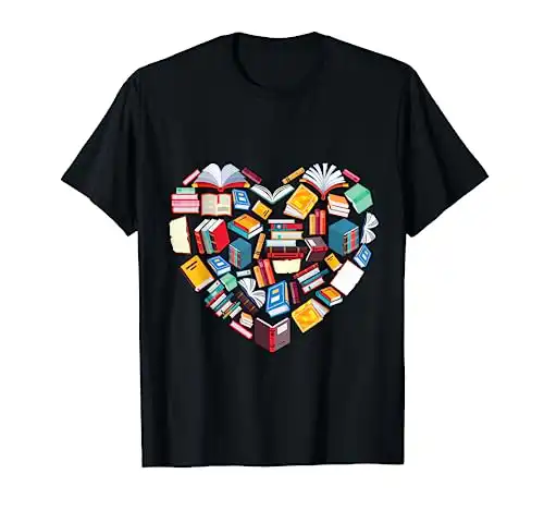 Book Lover Heart Shape reading club Librarian Library gifts T-Shirt