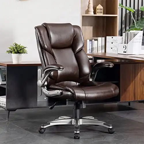 Office Chair Home Ergonomic, Executive Desk Chairs, Lumbar Support, Leather, Brown