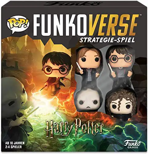 Funko Games Harry Potter 100 Funkoverse - (4 Characters Pack) Board Game, German Version - Harry, Hermione, Bellatrix LeStrange, Lord Voldemort - 3'' (7.6 Cm) POP!