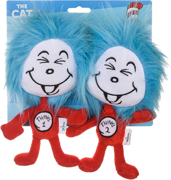 The Cat in The Hat 2 Piece Plush Cat Toys with Catnip Inside |9 Inch Plush Big Head Cat Toys from Dr. Seuss | Stuffed Animal Cat Toys with Cat in The Hat’s Thing 1 and Thing 2