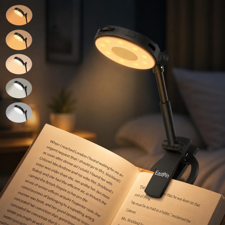 EastPin Rechargeable Clip-On Book Light, 18 LED, 5 Color Temperatures
