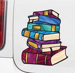 Books - Stack of Books - Library - Stained Glass Style Opaque Vinyl Car Decal