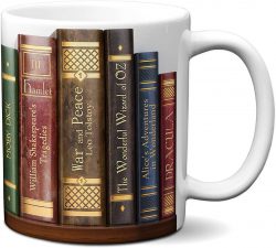 Bookshelf Literary Mug. Coffee Mug with the famous books' titles