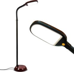 Brightech Litespan - Bright LED Floor Lamp for Crafts and Reading, Estheticians' Light for Lash Extensions, Adjustable Gooseneck Standing Lamp for Living Room, Bedroom and Office - Havana Brown