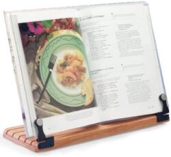 Deluxe Large Cookbook Holder - Acrylic Shield With Cherry Wood Base - Made in the USA