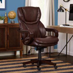 Executive Office Chair with Wood Accents Adjustable High Back Ergonomic Lumbar Support